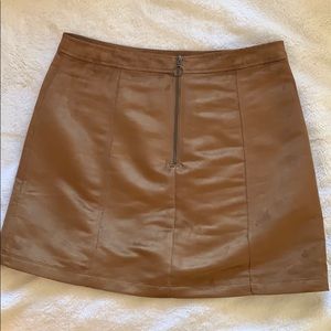 Zip Up Brown Faux Suede Skirt